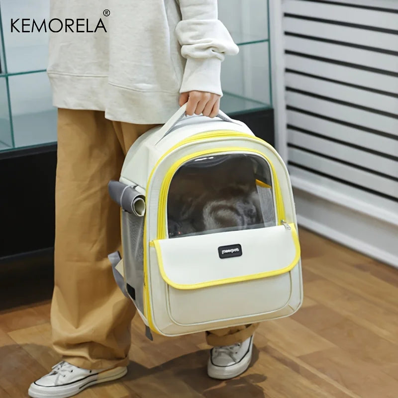 Large mesh pet carrier backpack for cats and medium dogs by Showlu Fashion Store, showing the breathable mesh design and sturdy structure.