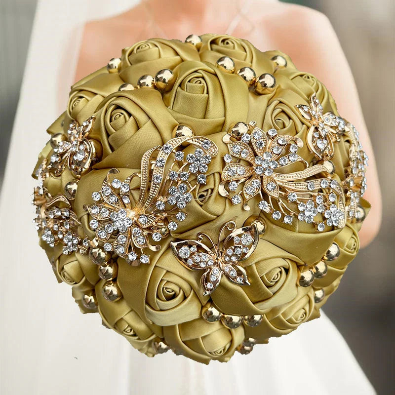 Navy silk rose wedding bouquet with artificial bridal flowers, 20cm, featuring elegant silk roses for wedding decor