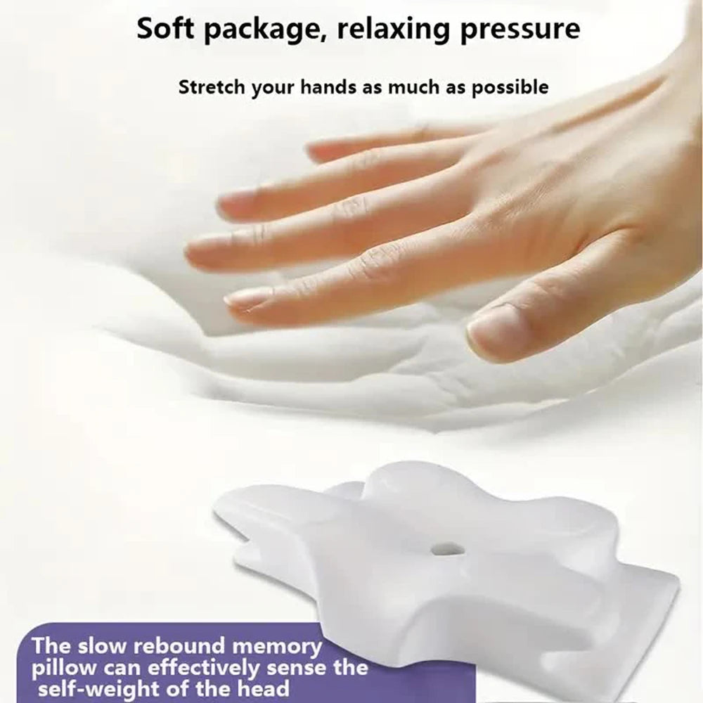 Showlu Memory Foam Butterfly Cervical Pillow designed for neck pain relief, with ergonomic shape and plush cover for comfort.