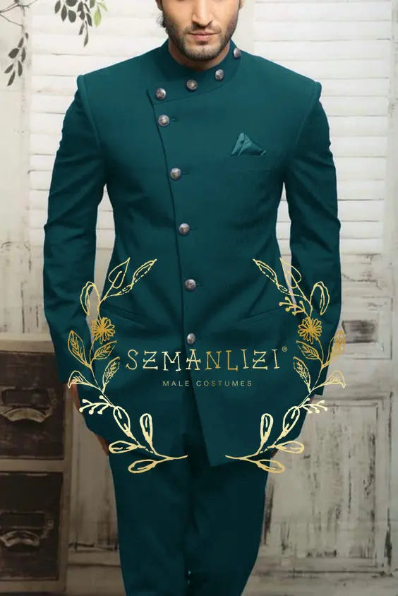 Navy blue Indian design men's slim fit suit blazer and trousers, formal wedding or business attire, Showlu Fashion Store