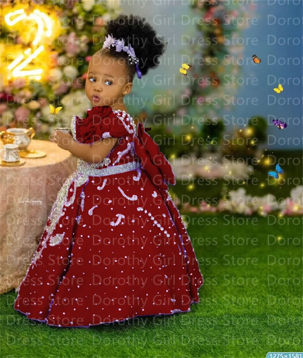 Luxury lavender beading flower girl dress with floral details, perfect for weddings, baptisms, and birthday parties.
