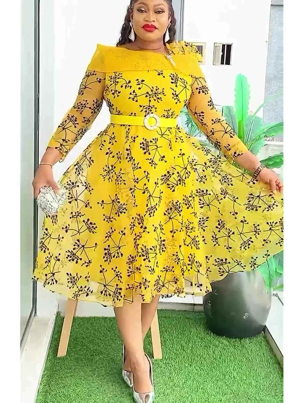Plus size African Dashiki Ankara party dress for women by SHOWLU FASHION STORE, featuring vibrant traditional African print.