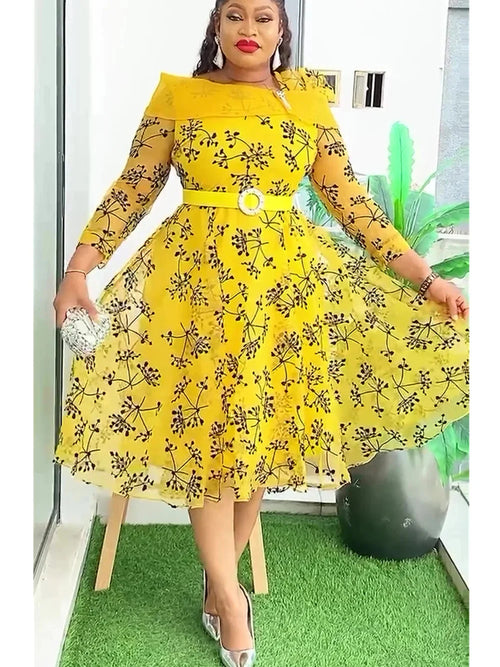 Plus size African Dashiki Ankara party dress for women by SHOWLU FASHION STORE, featuring vibrant traditional African print.