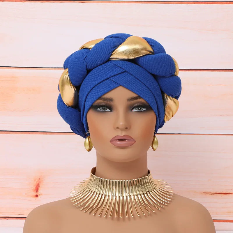 Big Braid Women's Turban Cap Elastic African Head Wraps Bonnet Lady Party Headpiece