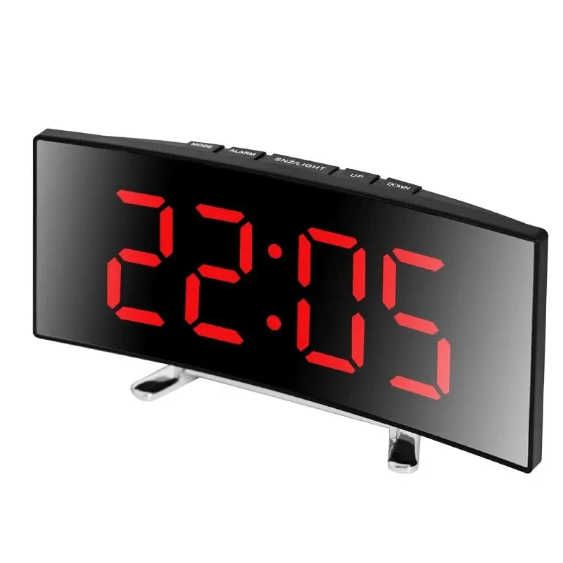 Showlu Smart General LED digital alarm clock with USB display and mirror finish, showing time and date on a sleek surface.