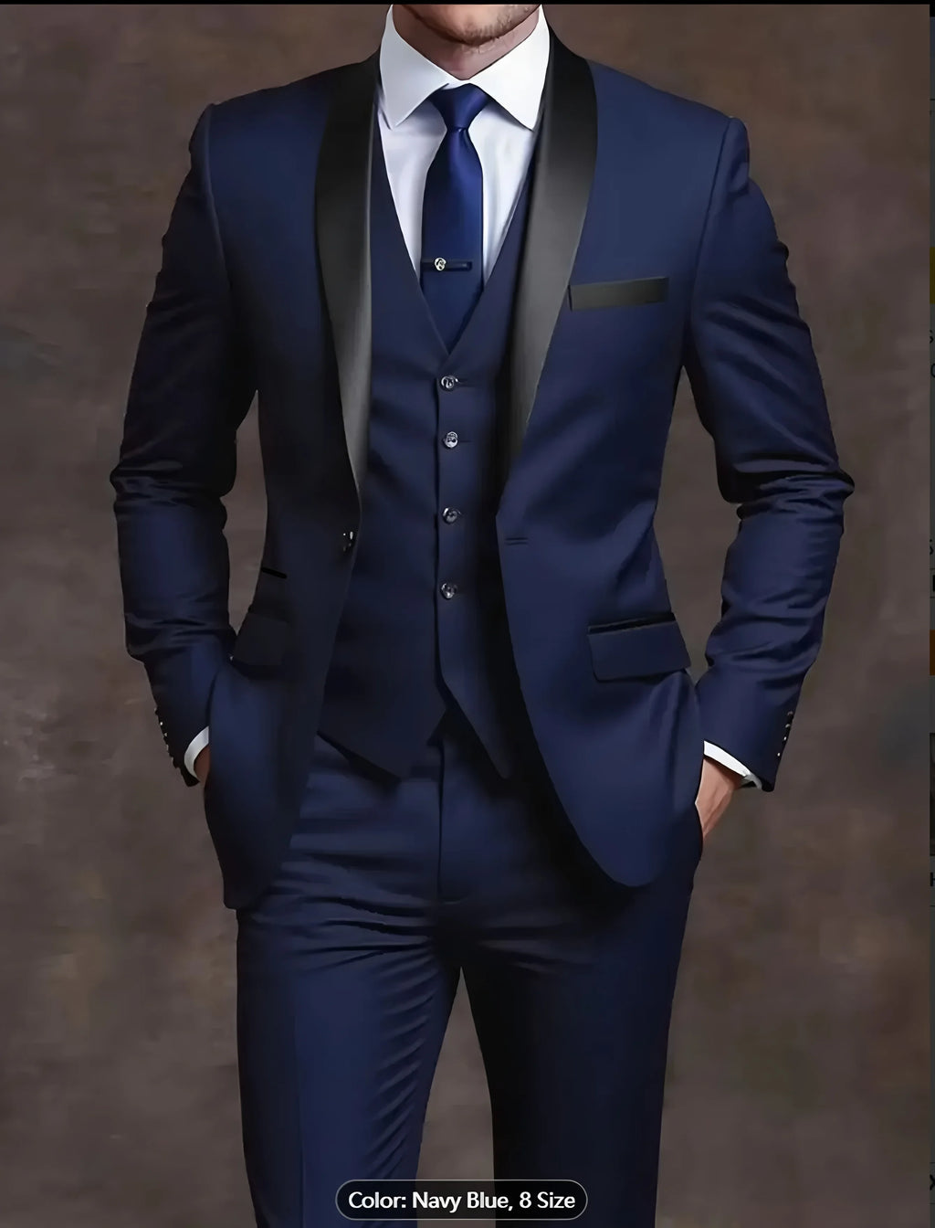 Men's formal suit set including jacket, vest, and trousers in solid color, perfect for business, office, or wedding occasions.