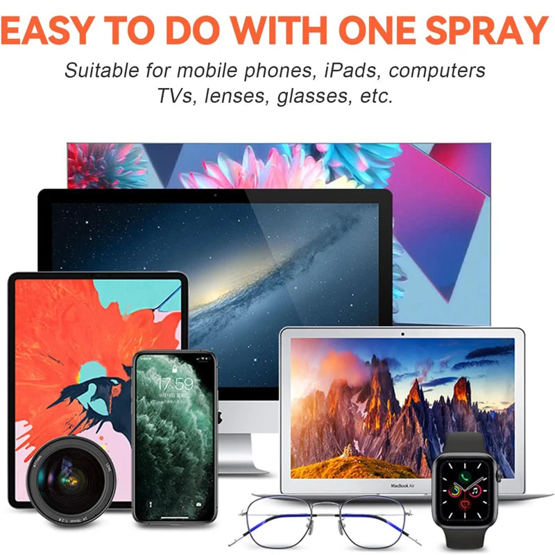 Showlu 2-in-1 microfiber screen cleaner spray bottle with microfiber cloth for cleaning iPhone, Samsung, and tablet screens.