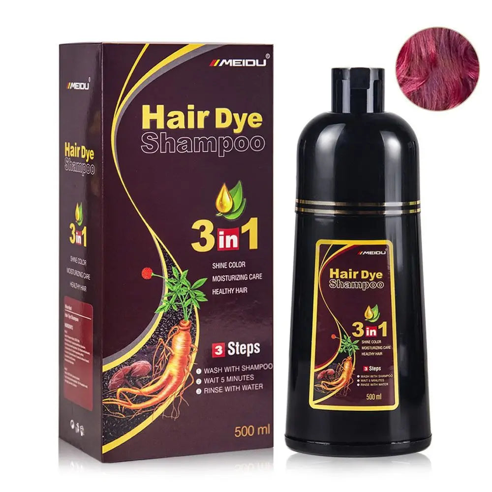Meidu 3-in-1 instant hair dye shampoo by SHOWLU FASHION STORE with natural herbal color in a 500ml bottle.