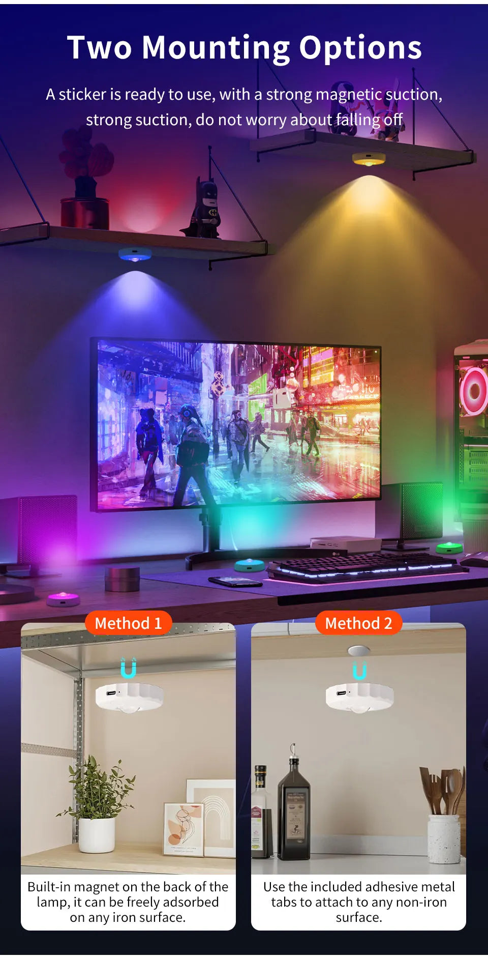 Showlu Smart General LED floating shelf lights illuminated on a modern wall, showcasing sleek design and adjustable brightness.