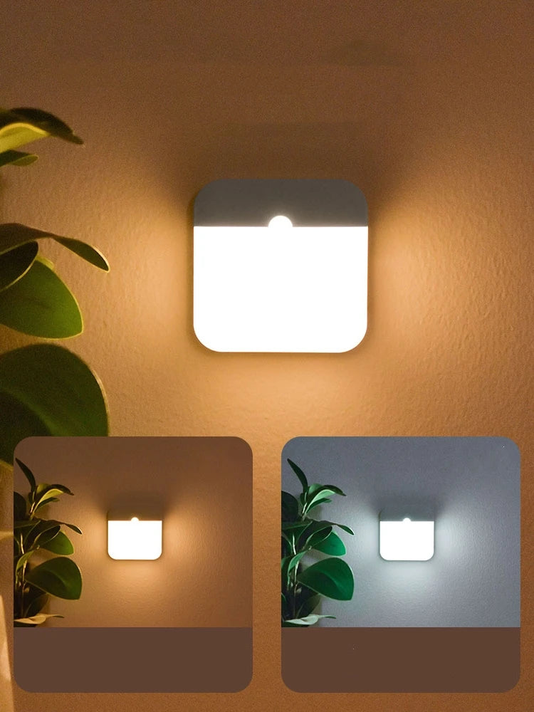 Showlu Smart rechargeable LED night light with motion sensor, USB charging, and magnetic base for easy placement.