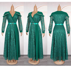 Elegant African Dresses for Women 2025 New Summer Fashion Africa Clothing Plus Size Muslim Lace Evening Party Long Dress