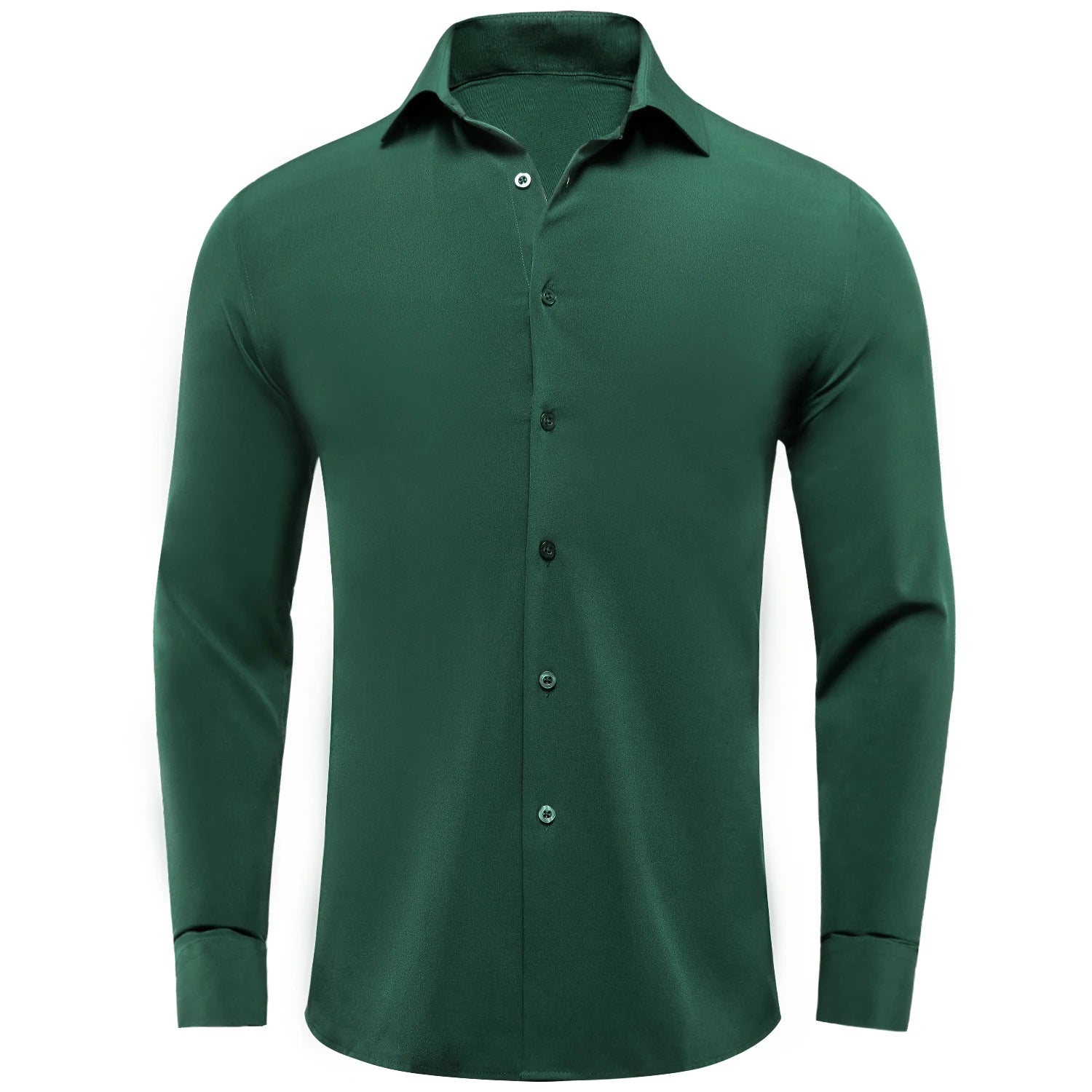 Showlu Fashion men's long sleeve silk shirt in solid blue mint pink purple green or gray with lapel collar, suitable for business or wedding.