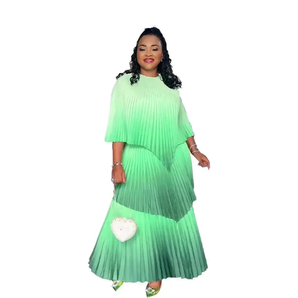 Plus Size African Clothes for Women Autumn Elegant Polyester Party Evening Pleat Top Skirt Gowns Dashiki Africa Clothing Outfits