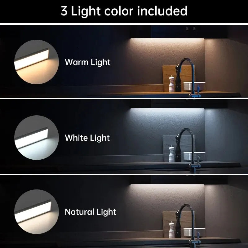 My Store Pzsunly LED Motion Sensor Light, 50cm USB rechargeable cabinet light with sensor and sleek design.