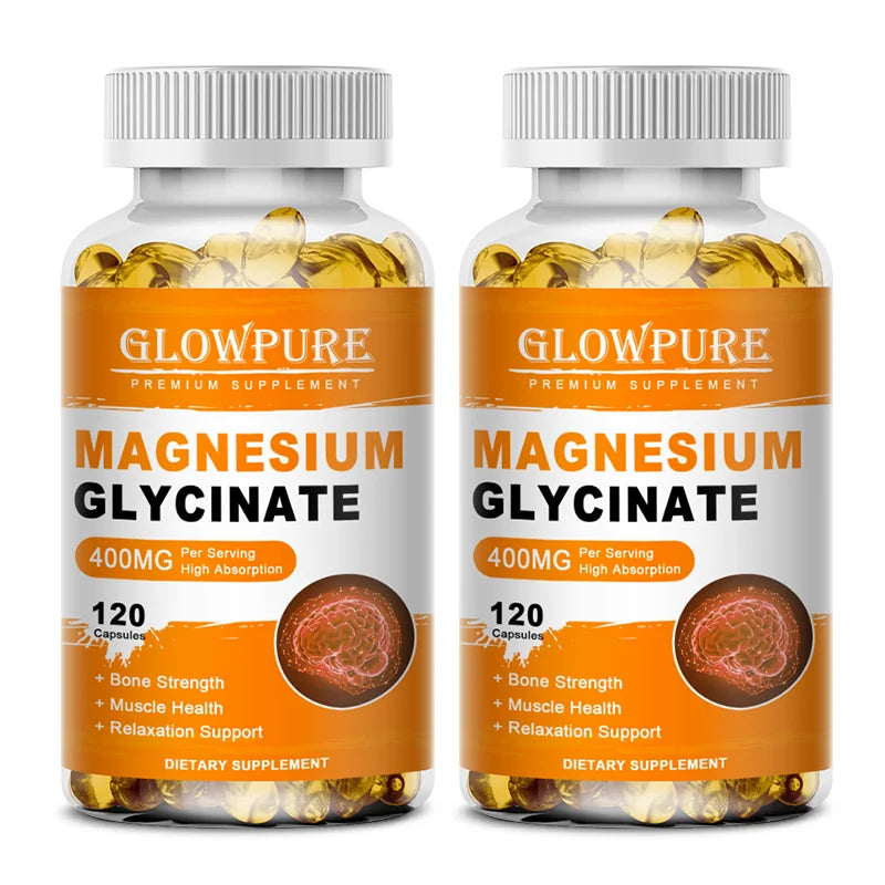Magnesium Glycinate 400mg for Sleep, Brain, Nervous System, Bone, Muscle, Relieve Anxiety Heart Health, Stress & Anxiety Relief