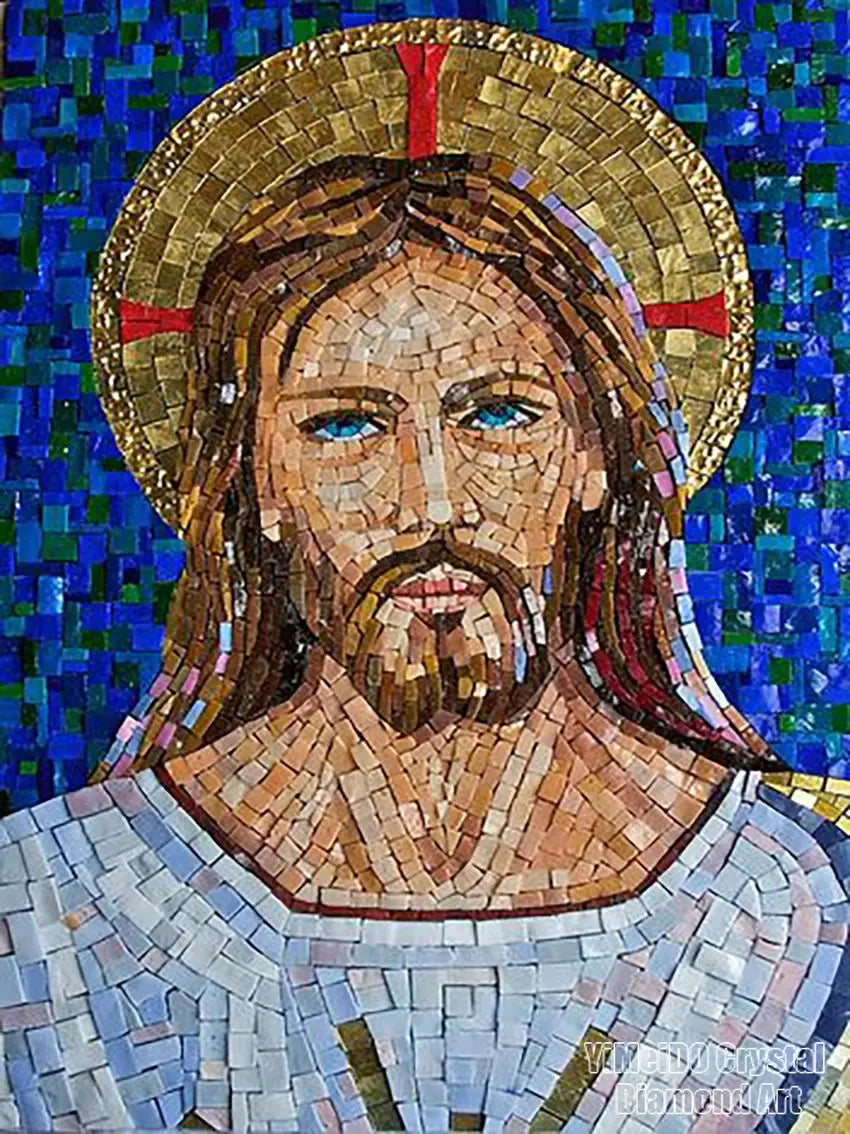 Jesus religious 5D diamond painting kit by Showlu Fashion Store featuring full resin embroidery and sparkling diamond details.