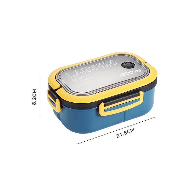 Showlu Fashion Store 1200ML two-layer bento lunch box with spoon and fork, high capacity, leakproof, portable food container for kids and adults.