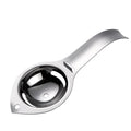 Stainless steel egg separator tool by Showlu Fashion Store with handle, for separating egg yolks and whites in baking and cooking.