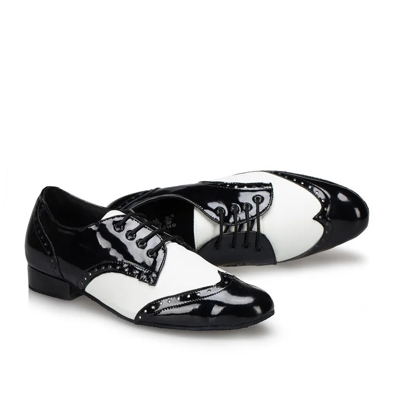 Men's modern Latin dance shoes with mosaic color design, soft square dance sneakers, suitable for social, prom, and wedding dress occasions.