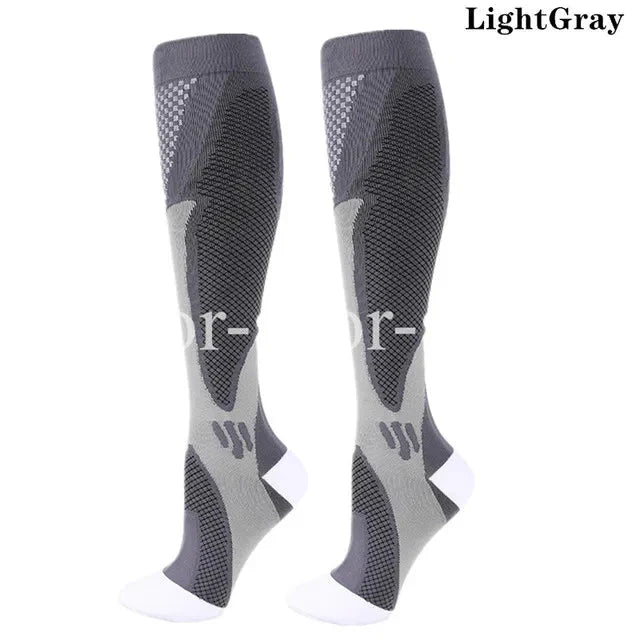 Showlu men's compression golf socks, knee-high nylon stockings with supportive fit, ideal for sports and active wear.