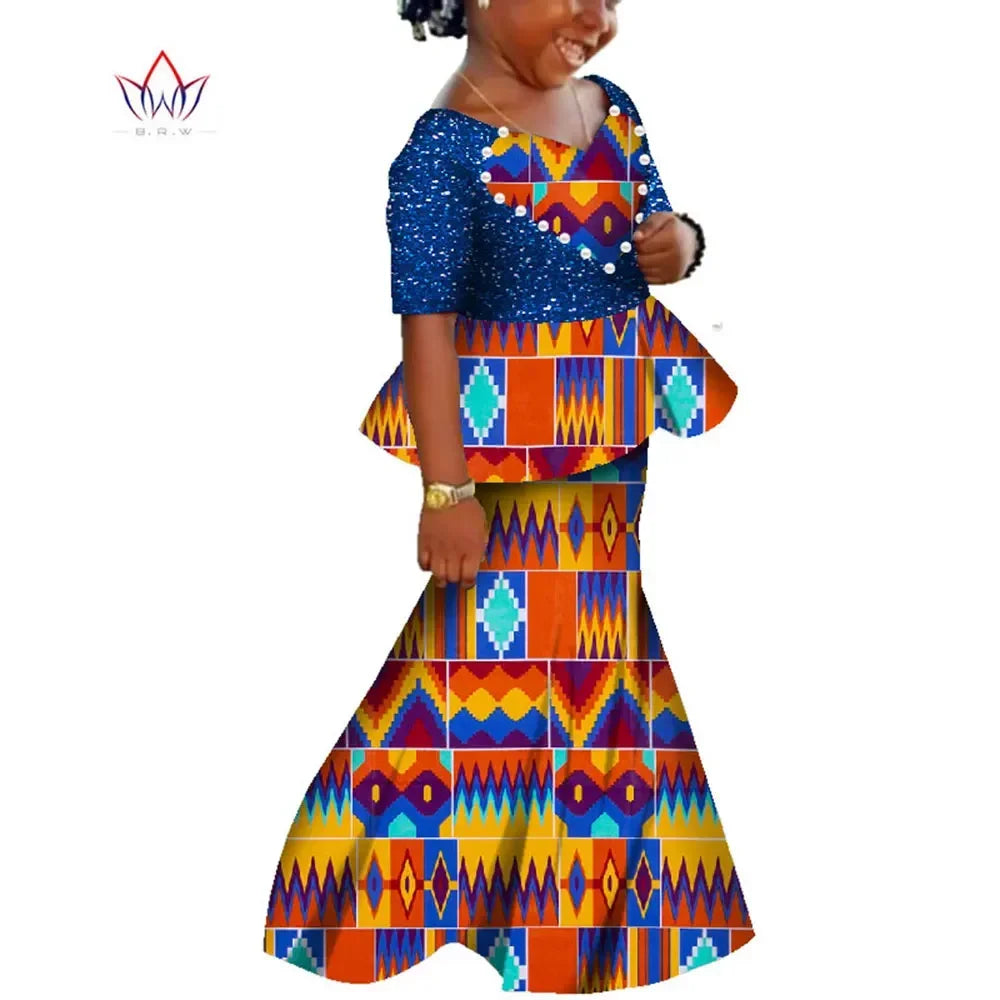 African Dashiki print cotton girls dress by SHOWLU FASHION STORE, vibrant summer clothing with traditional African patterns.