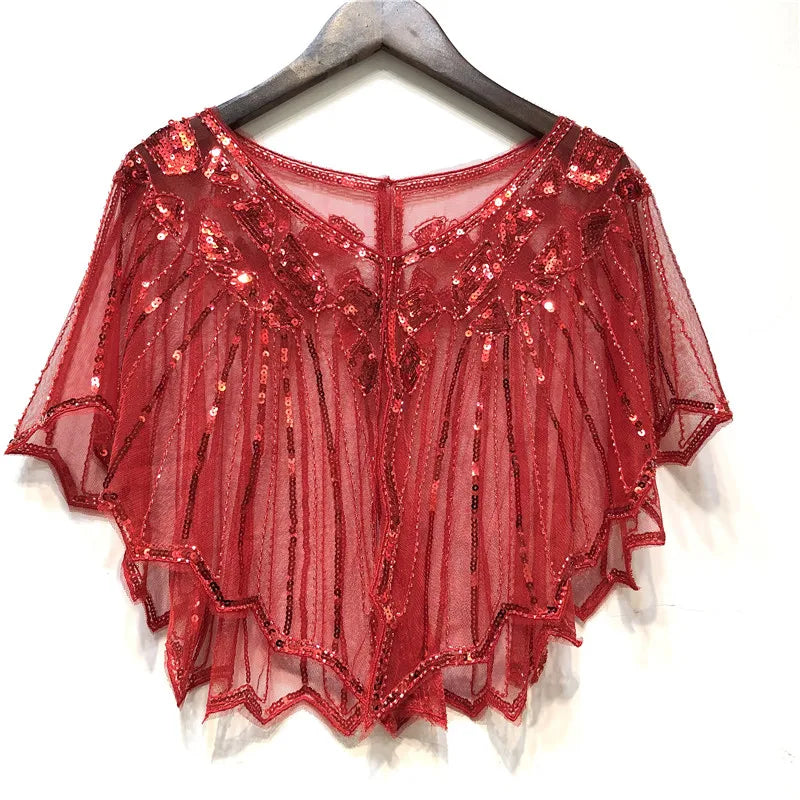 1920s retro beaded sequin flapper shawl, loose decorative outerwear, short cape for evening parties, ladies cloak in black and gold