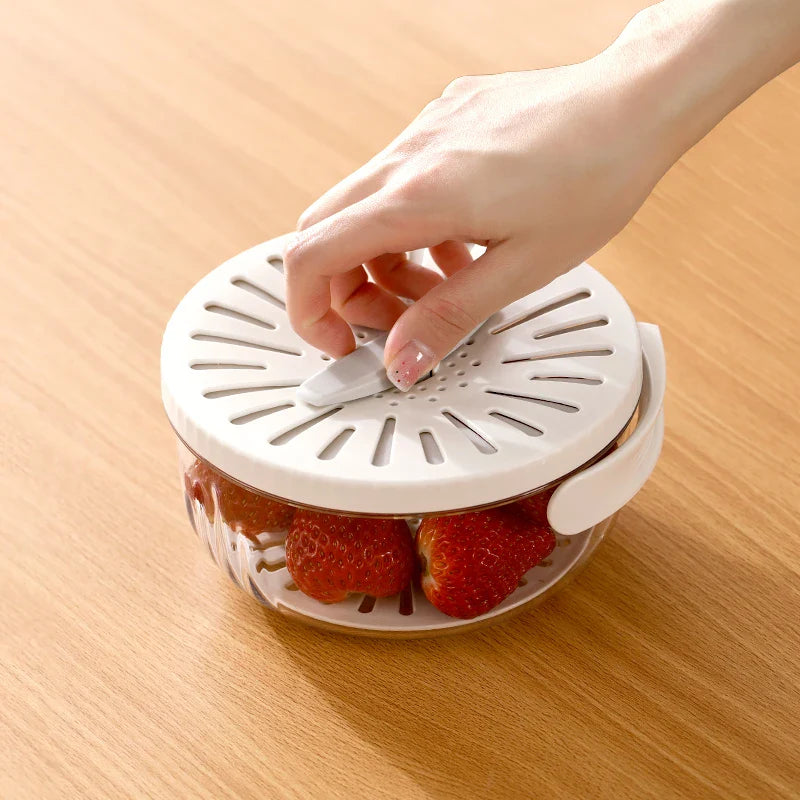 SHOWLU Folding Drain Basket with Lid, plastic fruit and vegetable colander, compact and portable kitchen strainer.