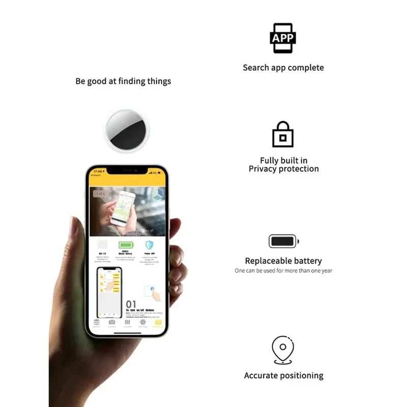 Showlu Smart Key Finder mini GPS tracker for kids, pets, and Airtags, compact and easy to locate with keychain attachment.