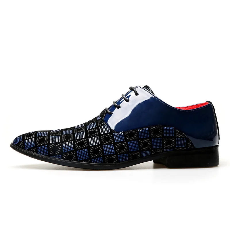 Semalam men's pointed-toe leather dress shoes with lace-up design, formal business footwear in black.