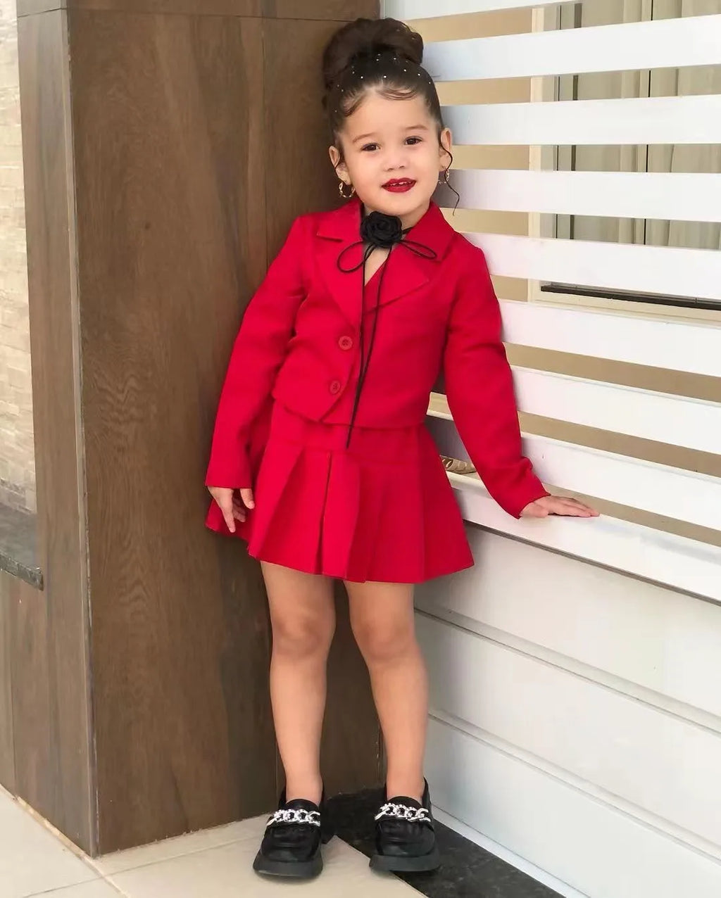 Toddler girl cotton jacket and skirt set by Showlu Fashion Store, size 2-8 years, featuring a cute, comfortable design.