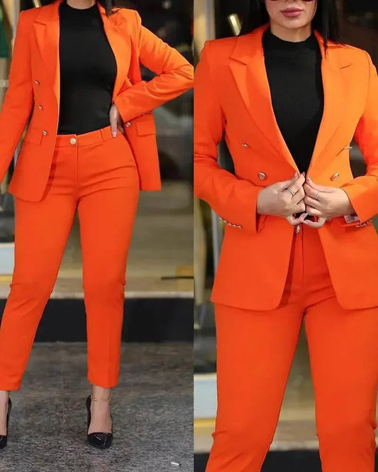 2025 Women's 2pcs Tracksuits Solid Long Sleeve Blazer Pants Suit Sets Office Lady Tracksuit Two Piece Set Fitness Outfits Woman SHOWLU FASHION STORE
