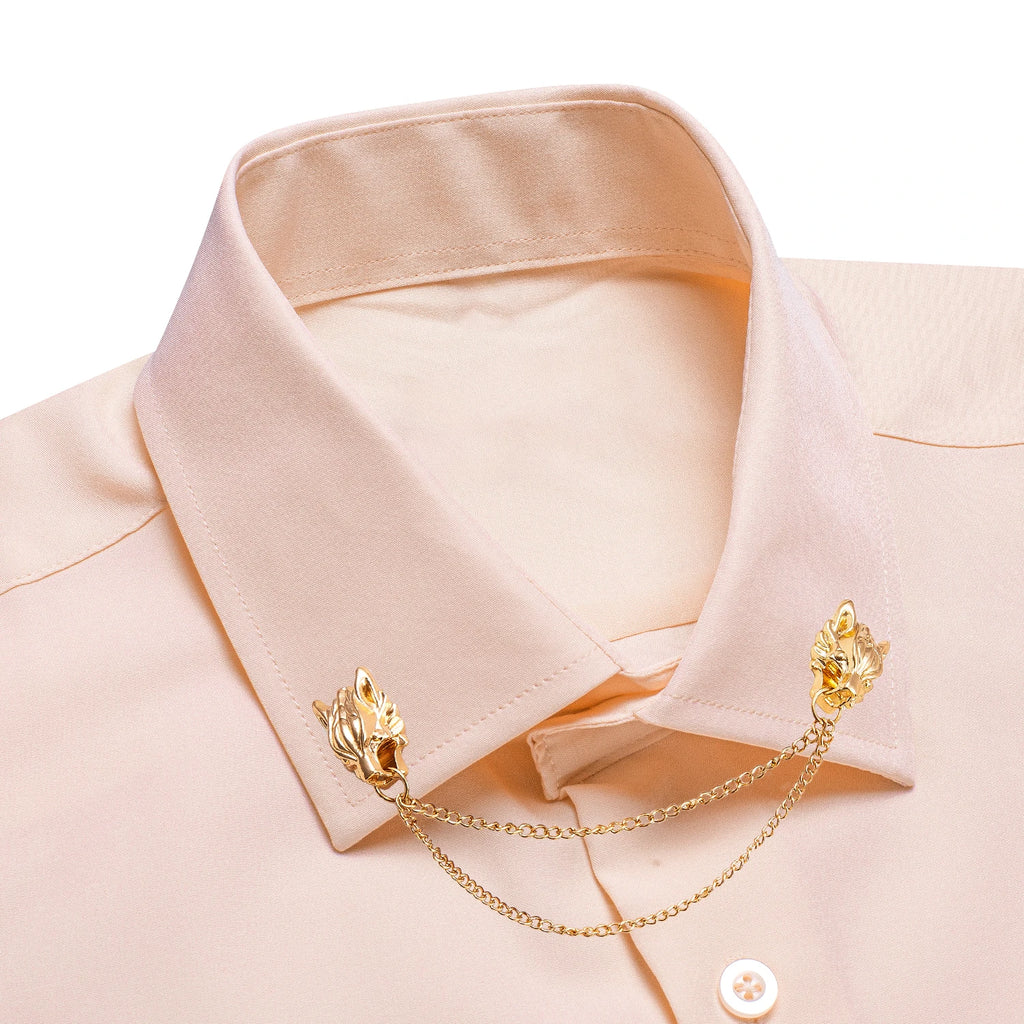 Men's silk slim fit long sleeve shirt with solid jacquard pattern, formal style from Showlu Fashion Store