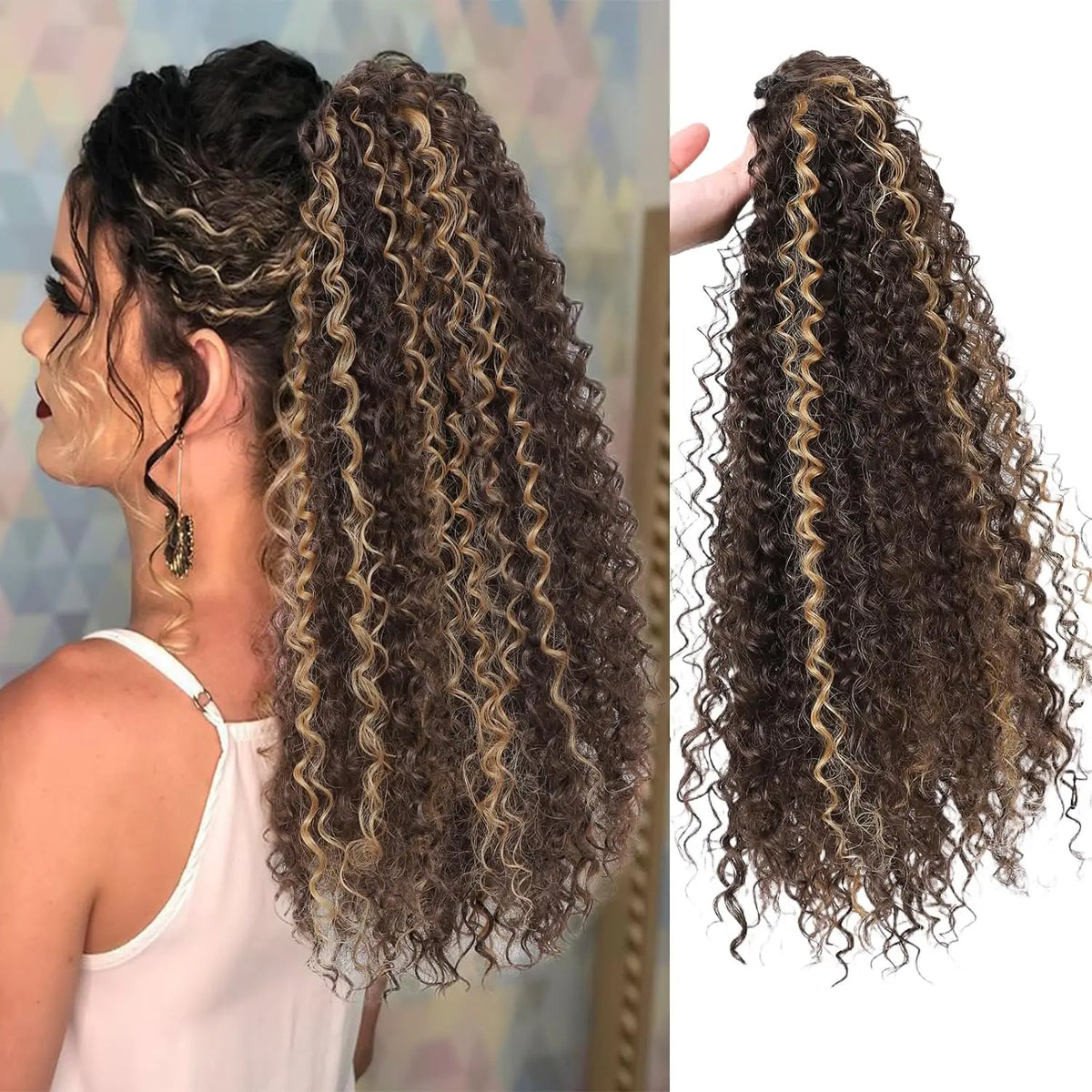 Long Afro Curly Drawstring Ponytail Synthetic Puffy Kinky Curly Fake Tail Extension Fluffy Curly False Hair Ponytail for Women