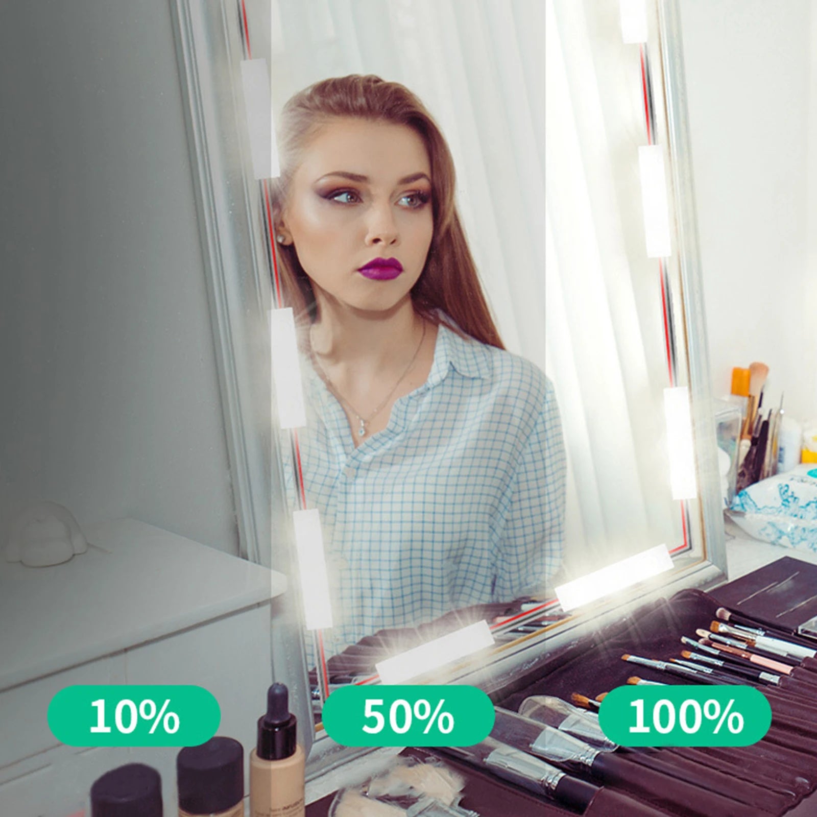 Showlu Smart General LED mirror backlight strip installed around a mirror, providing modern, ambient lighting.