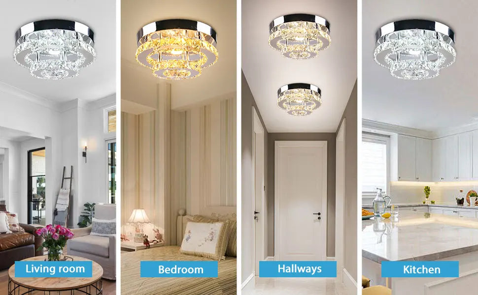 Mini LED crystal chandelier by Showlu Fashion with a two-layer flush mount design featuring sparkling crystal accents and modern style.