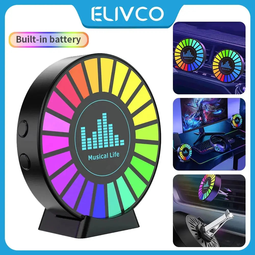 RGB Music Sync Magnetic Car Light by Showlu Smart General, showing colorful LED lights attached to a vehicle interior.