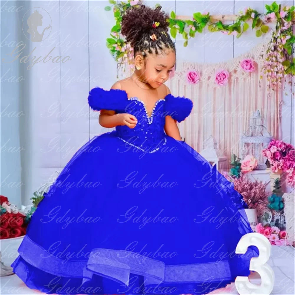 Red flower girl dress by SHOWLU FASHION STORE featuring tulle ruffles and a ball gown style for weddings