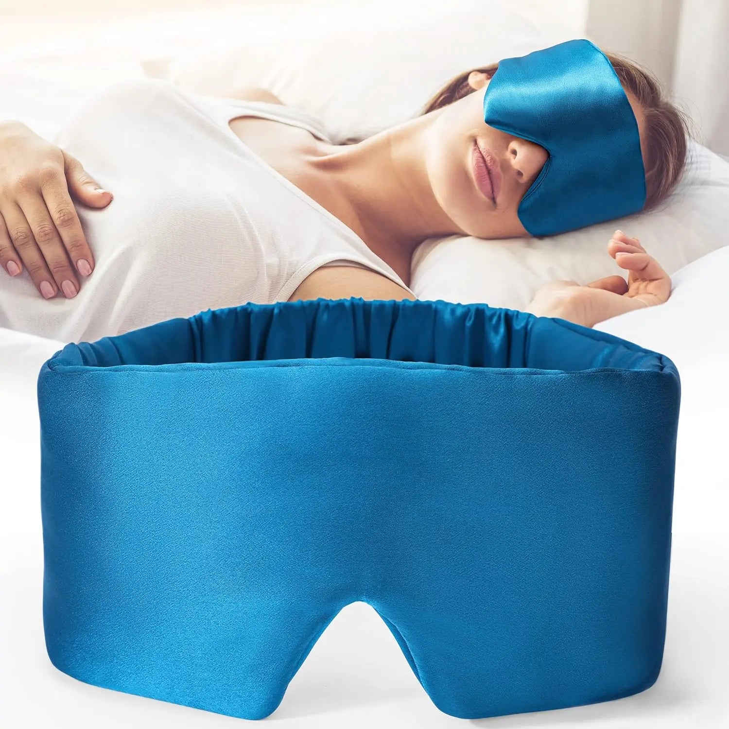 Showlu Smart General luxury silk sleep mask covering eyes, designed for better sleep and relaxation.