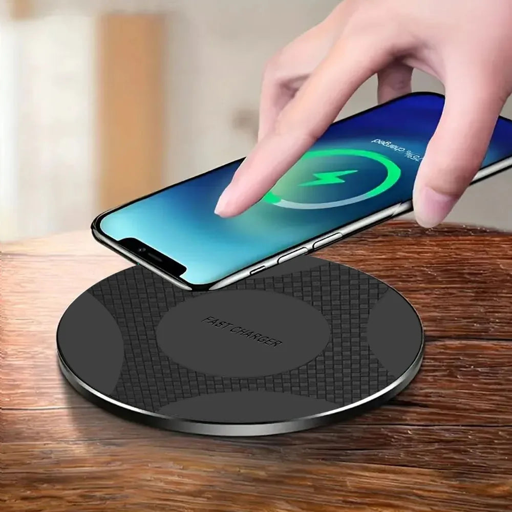 Wireless charging pad by Showlu Smart General with sleek design, compatible with smartphones for easy cordless charging.
