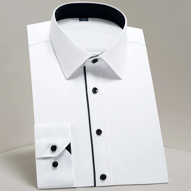 Payel men's slim-fit dress shirt in cotton blend with long sleeves, ideal for business or formal occasions.