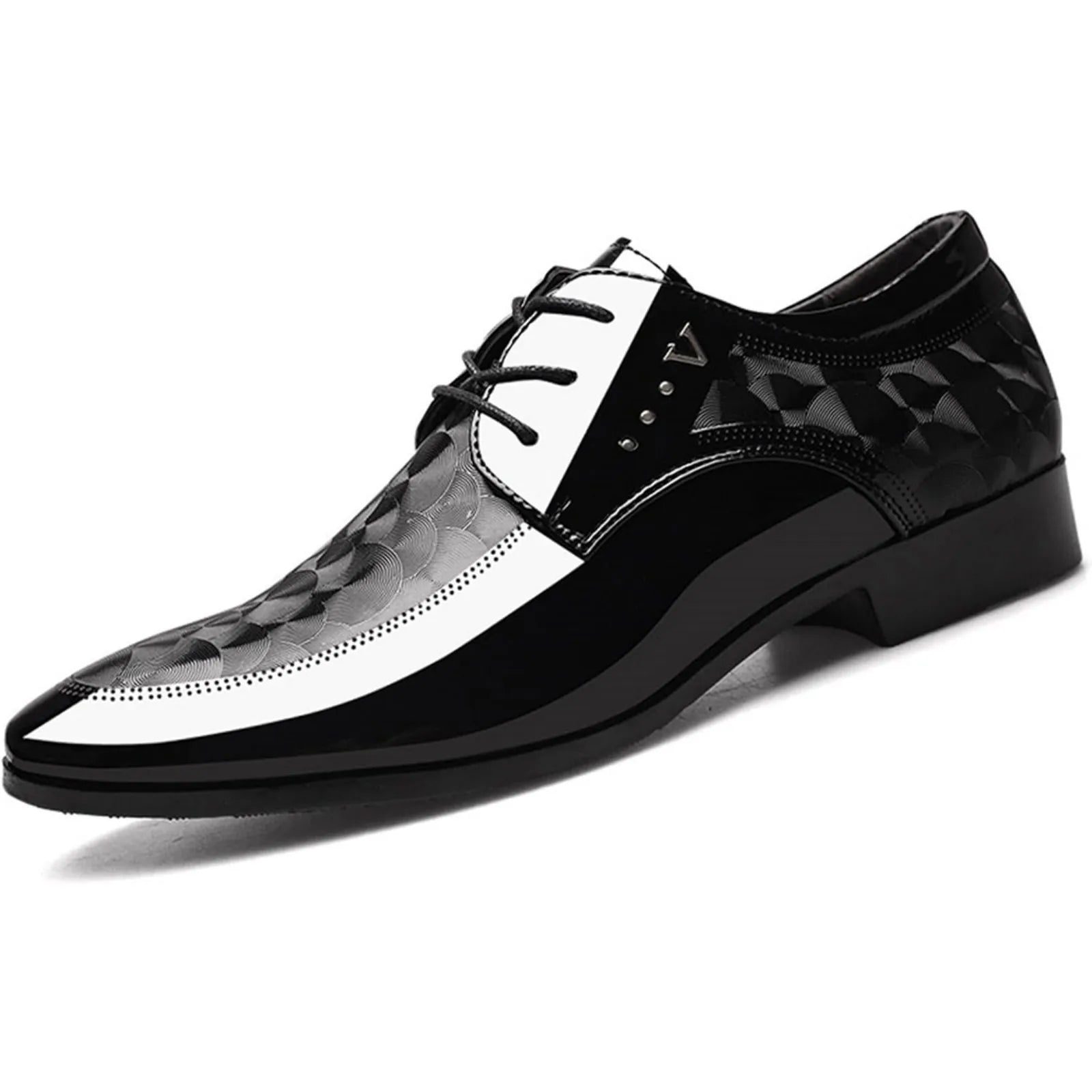 Showlu men's oxford shoes with a formal moire pattern and square toe, stylish dress shoes for men.
