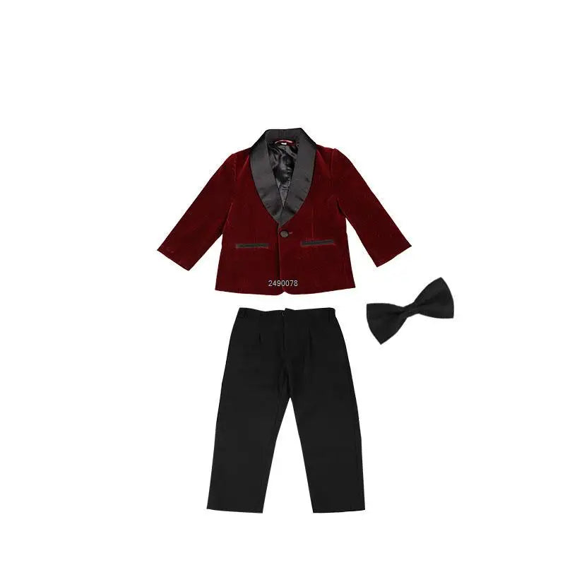 PsyMonster boys velvet blazer and pants suit, formal wedding tuxedo with stylish design, featuring dark velvet fabric and tailored fit.