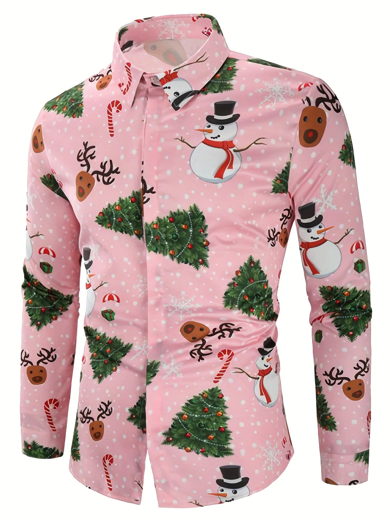 Men's Christmas Festival 3D printed long sleeve shirt featuring Santa Claus and Christmas tree graphics, by Showlu Fashion.