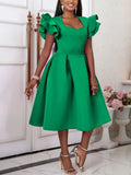 Aimei Women's sweetheart neck fit and flare pleated skater dress in black with a flattering silhouette and feminine design.
