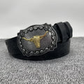 Western cowboy PU leather belt with vintage printed buckle for jeans, Showlu Fashion Store.