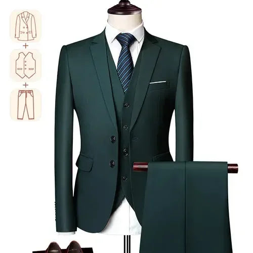 Men's business casual suit from Showlu Fashion, solid color formal tuxedo set for weddings, prom, and parties.