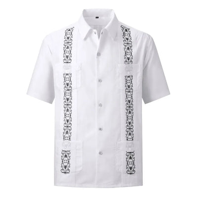 Showlu Fashion Men's White Guayabera Shirt – Embroidered Cuban Style