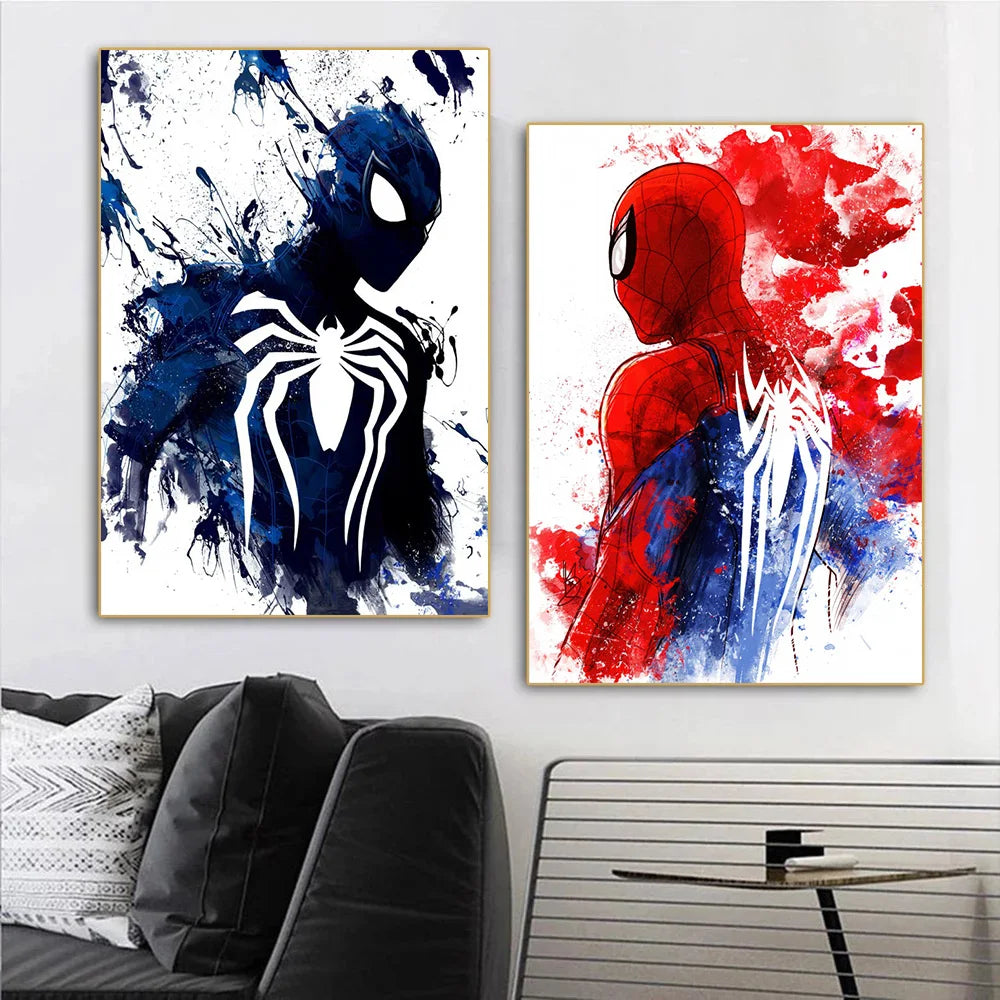 Spider-Man watercolor canvas wall art poster by SHOWLU FASHION STORE, unframed, featuring vibrant Marvel superhero artwork.