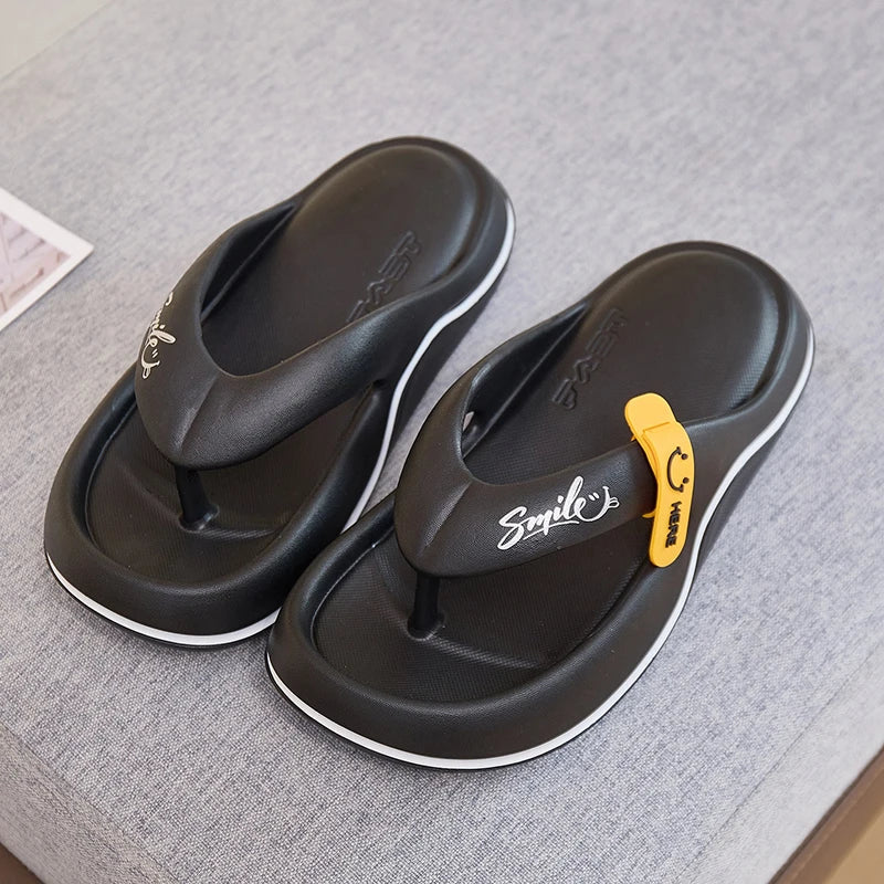 Unisex thick-soled flip flops with soft EVA platform, beach slippers from SHOWLU FASHION STORE, featuring cushioned footbed and casual style.
