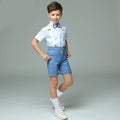 PsyMonster Boys 4-piece formal suit set with striped vest, shirt, and pants, featuring a stylish and coordinated design.